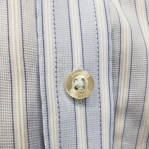 JOHNSTON & MURPHY Dress Shirt XL Contrast Flip Cuff Neck Blue White Striped L/S - Picture 3 of 14